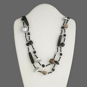 Handmade Ethnic Coconut Wood Glass Mixed Media Long Necklace